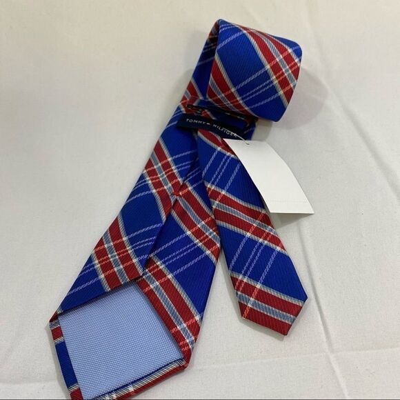 Tommy Hilfiger Red and Blue Plaid Neck Tie - Picture 3 of 6